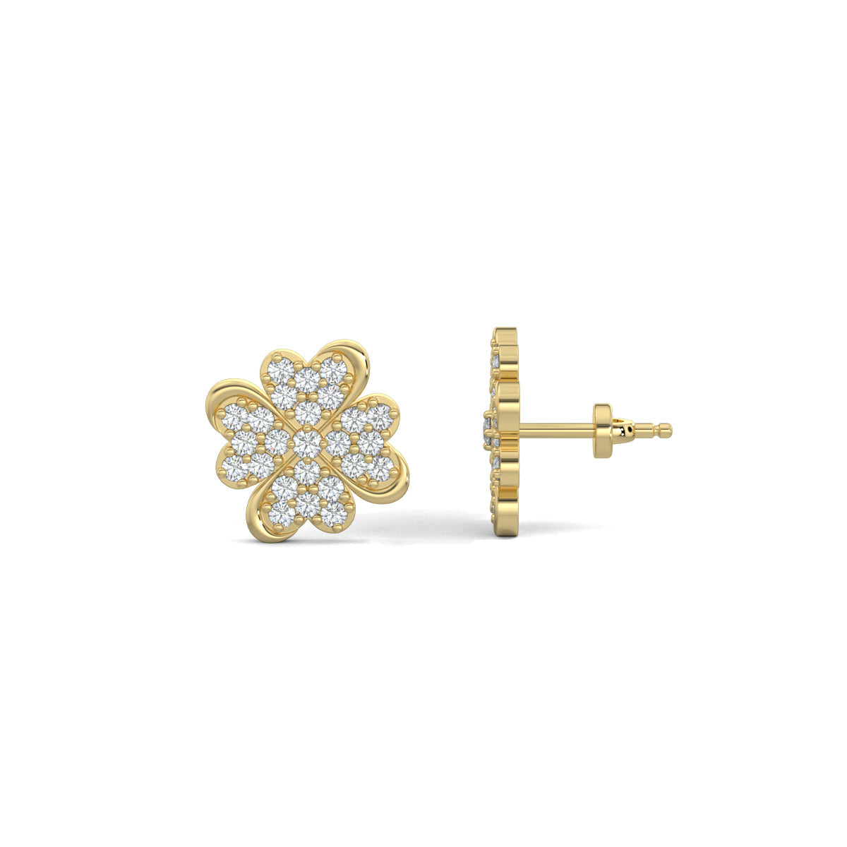 Yellow Gold, Diamond Earrings, Heart Flower Diamond Stud Earrings, Natural Diamonds, Lab-Grown Diamonds, Flower Shape, Elegant Jewelry
