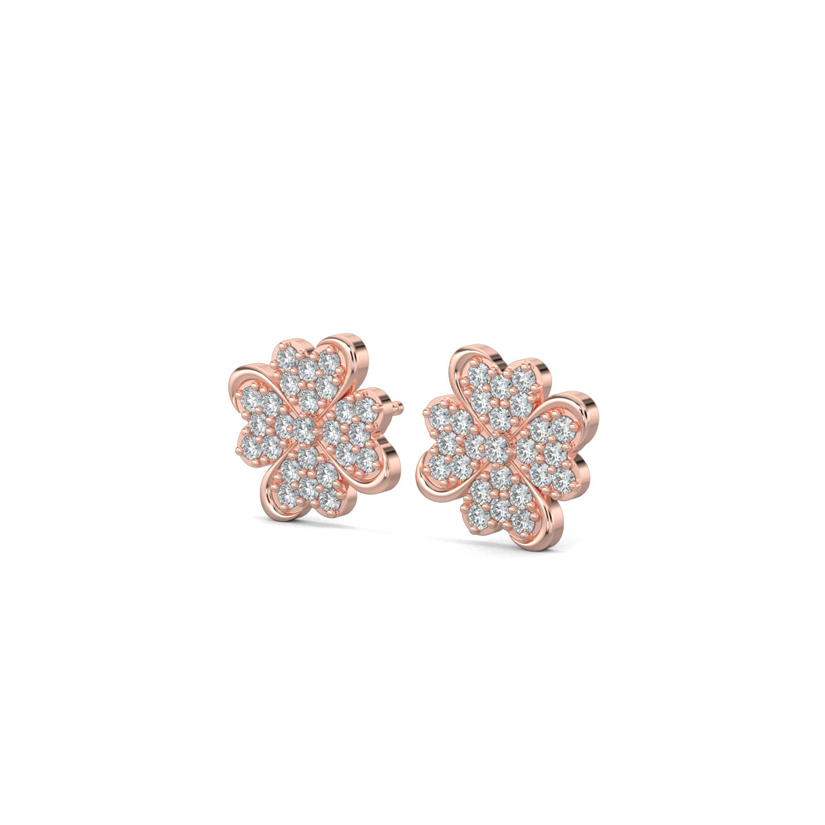 Rose Gold, Diamond Earrings, Heart Flower Diamond Stud Earrings, Natural Diamonds, Lab-Grown Diamonds, Flower Shape, Elegant Jewelry