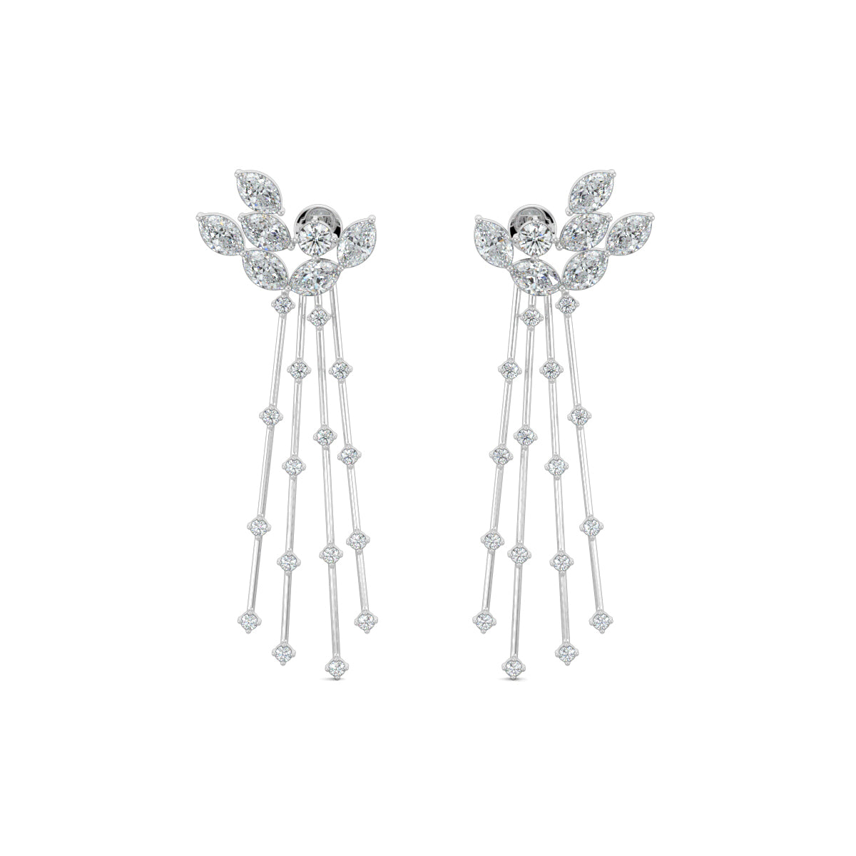 White Gold, Diamond Earrings, Natural diamond earrings, Lab-grown diamond earrings, Marquise cluster earrings, Long diamond earrings, Elegant diamond jewelry, Cascading diamond earrings, Sophisticated diamond accessories