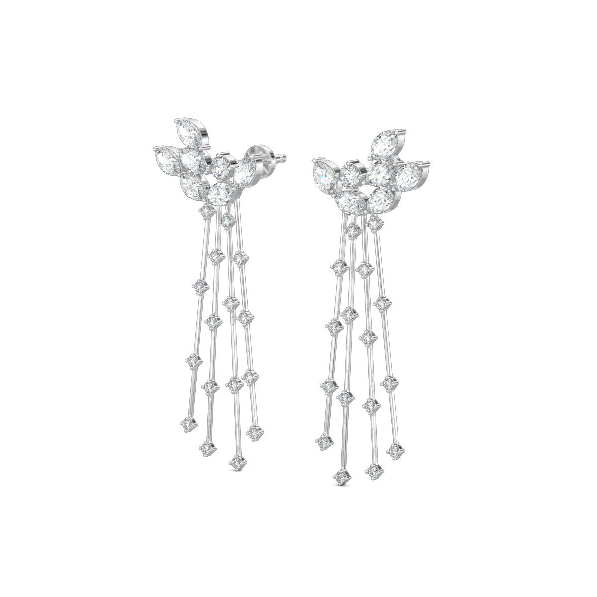 White Gold, Diamond Earrings, Natural diamond earrings, Lab-grown diamond earrings, Marquise cluster earrings, Long diamond earrings, Elegant diamond jewelry, Cascading diamond earrings, Sophisticated diamond accessories