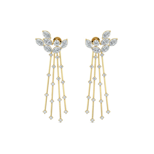 Yellow Gold, Diamond Earrings, Natural diamond earrings, Lab-grown diamond earrings, Marquise cluster earrings, Long diamond earrings, Elegant diamond jewelry, Cascading diamond earrings, Sophisticated diamond accessories