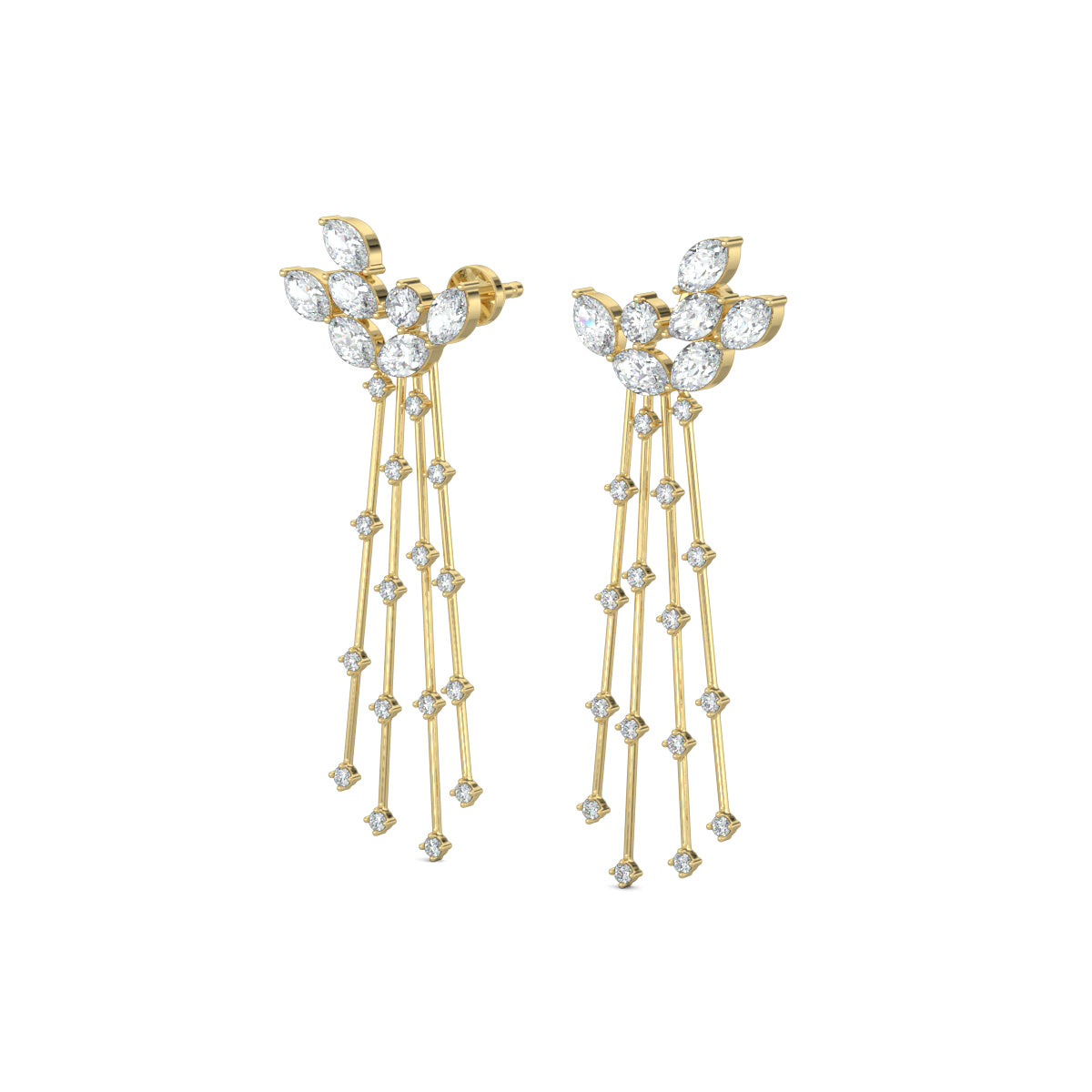 Yellow Gold, Diamond Earrings, Natural diamond earrings, Lab-grown diamond earrings, Marquise cluster earrings, Long diamond earrings, Elegant diamond jewelry, Cascading diamond earrings, Sophisticated diamond accessories