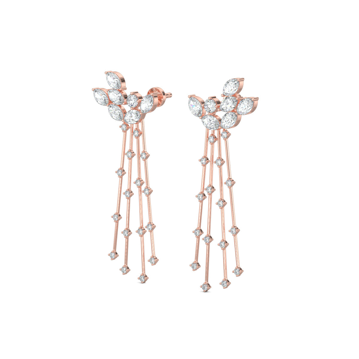 Rose Gold, Diamond Earrings, Natural diamond earrings, Lab-grown diamond earrings, Marquise cluster earrings, Long diamond earrings, Elegant diamond jewelry, Cascading diamond earrings, Sophisticated diamond accessories