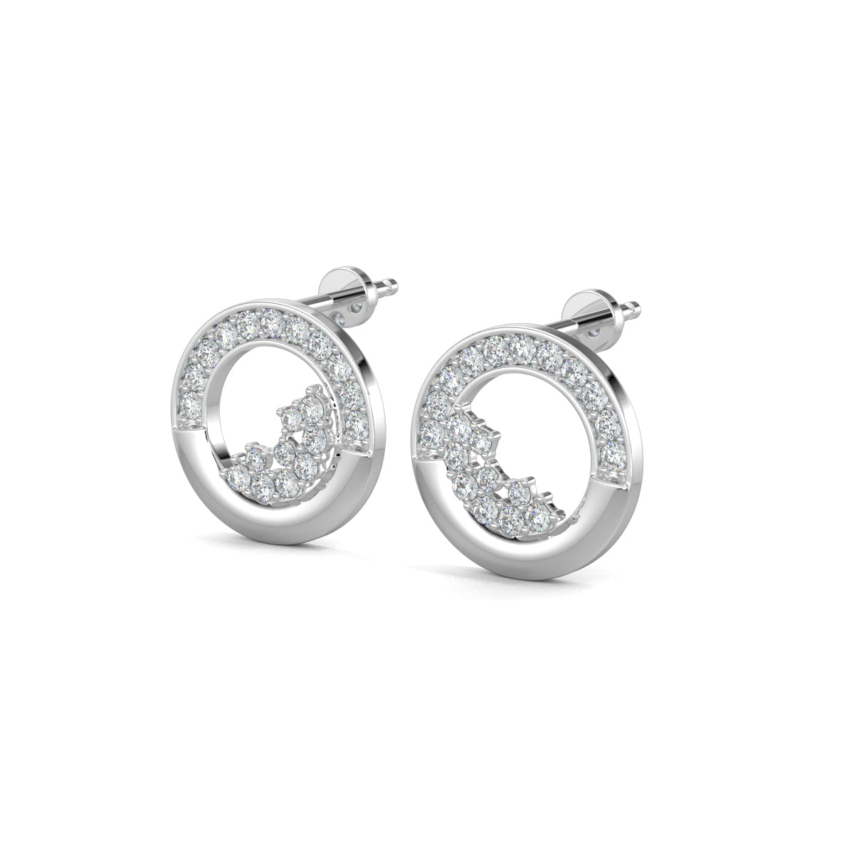 White Gold, Diamond Earrings, Natural diamond earrings, Lab-grown diamond earrings, stud earrings, circle shape earrings, diamond cluster studs, elegant earrings, sparkling jewelry