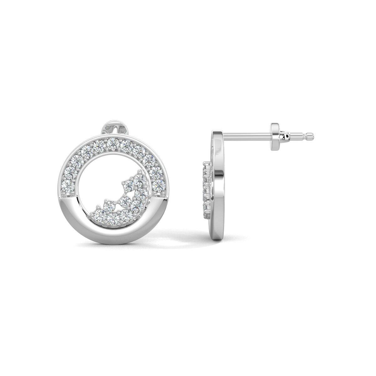 White Gold, Diamond Earrings, Natural diamond earrings, Lab-grown diamond earrings, stud earrings, circle shape earrings, diamond cluster studs, elegant earrings, sparkling jewelry
