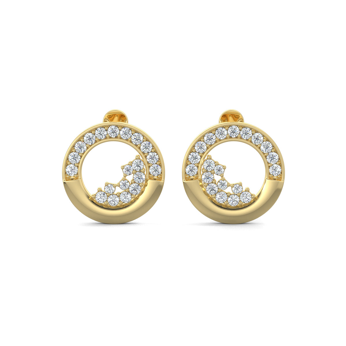 Yellow Gold, Diamond Earrings, Natural diamond earrings, Lab-grown diamond earrings, stud earrings, circle shape earrings, diamond cluster studs, elegant earrings, sparkling jewelry