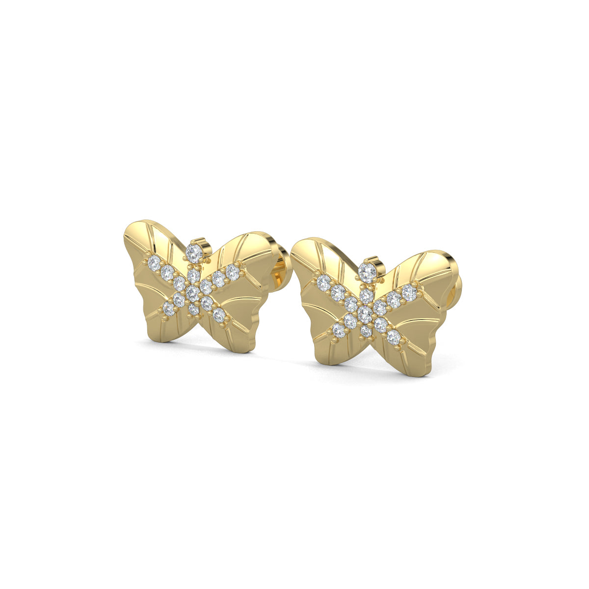 Yellow Gold, Diamond stud earrings, butterfly shape, natural diamonds, lab-grown diamonds, exquisite jewelry, elegant earrings, shimmering diamonds, sophisticated design