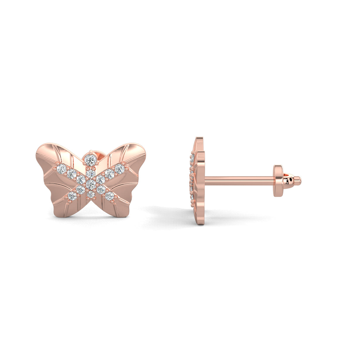Rose Gold, Diamond stud earrings, butterfly shape, natural diamonds, lab-grown diamonds, exquisite jewelry, elegant earrings, shimmering diamonds, sophisticated design