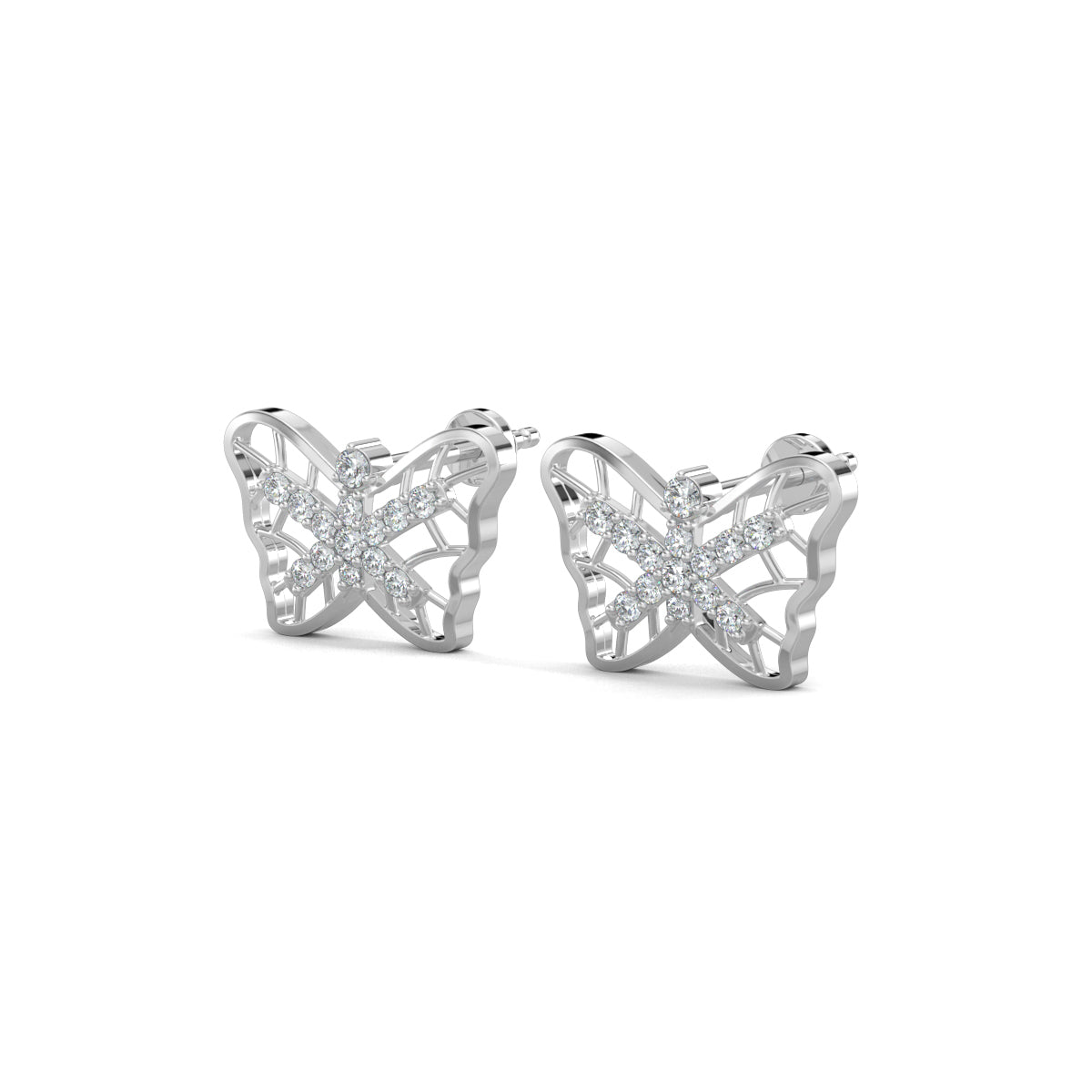 White Gold, Diamond Earrings, Natural diamonds stud earrings, Lab-grown diamond stud earrings, Wing shape earrings, Diamond embellished wing earrings, Elegant diamond studs