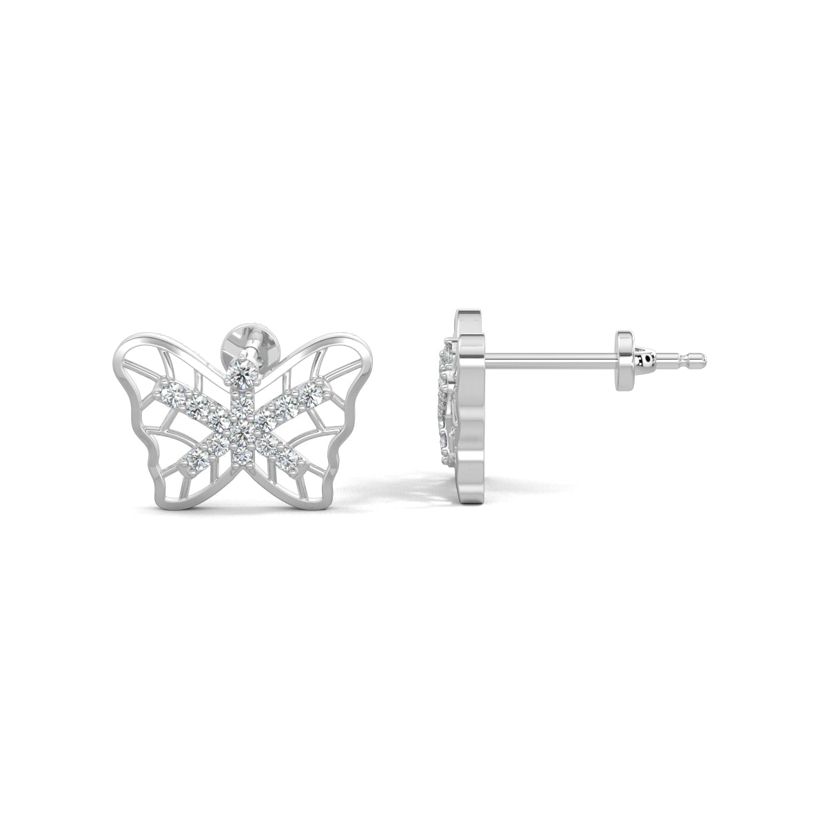 White Gold, Diamond Earrings, Natural diamonds stud earrings, Lab-grown diamond stud earrings, Wing shape earrings, Diamond embellished wing earrings, Elegant diamond studs