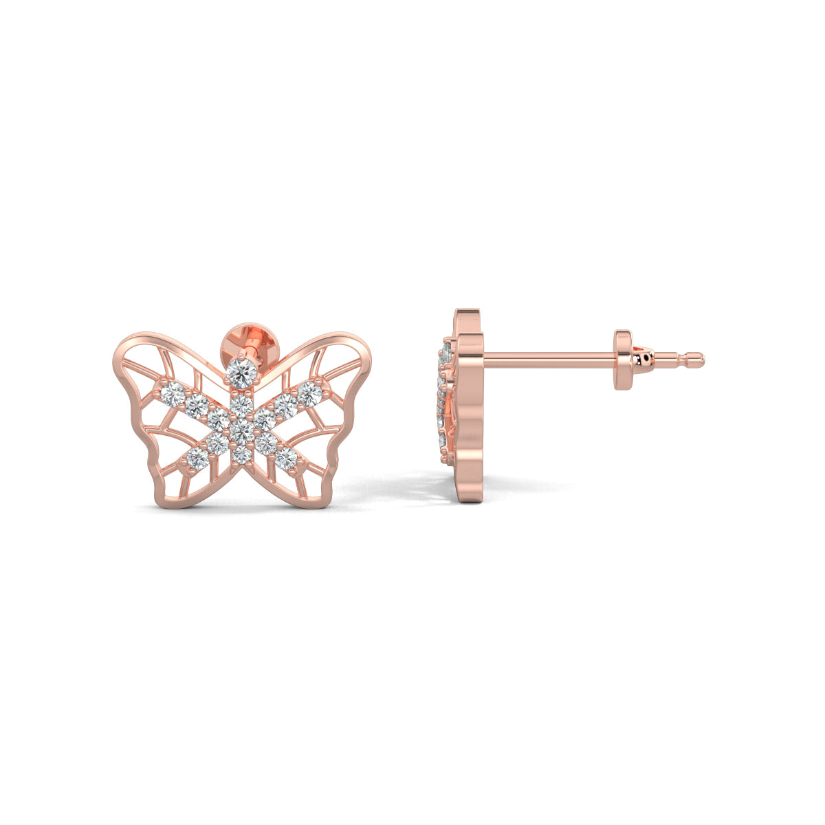 Rose Gold, Diamond Earrings, Natural diamonds stud earrings, Lab-grown diamond stud earrings, Wing shape earrings, Diamond embellished wing earrings, Elegant diamond studs