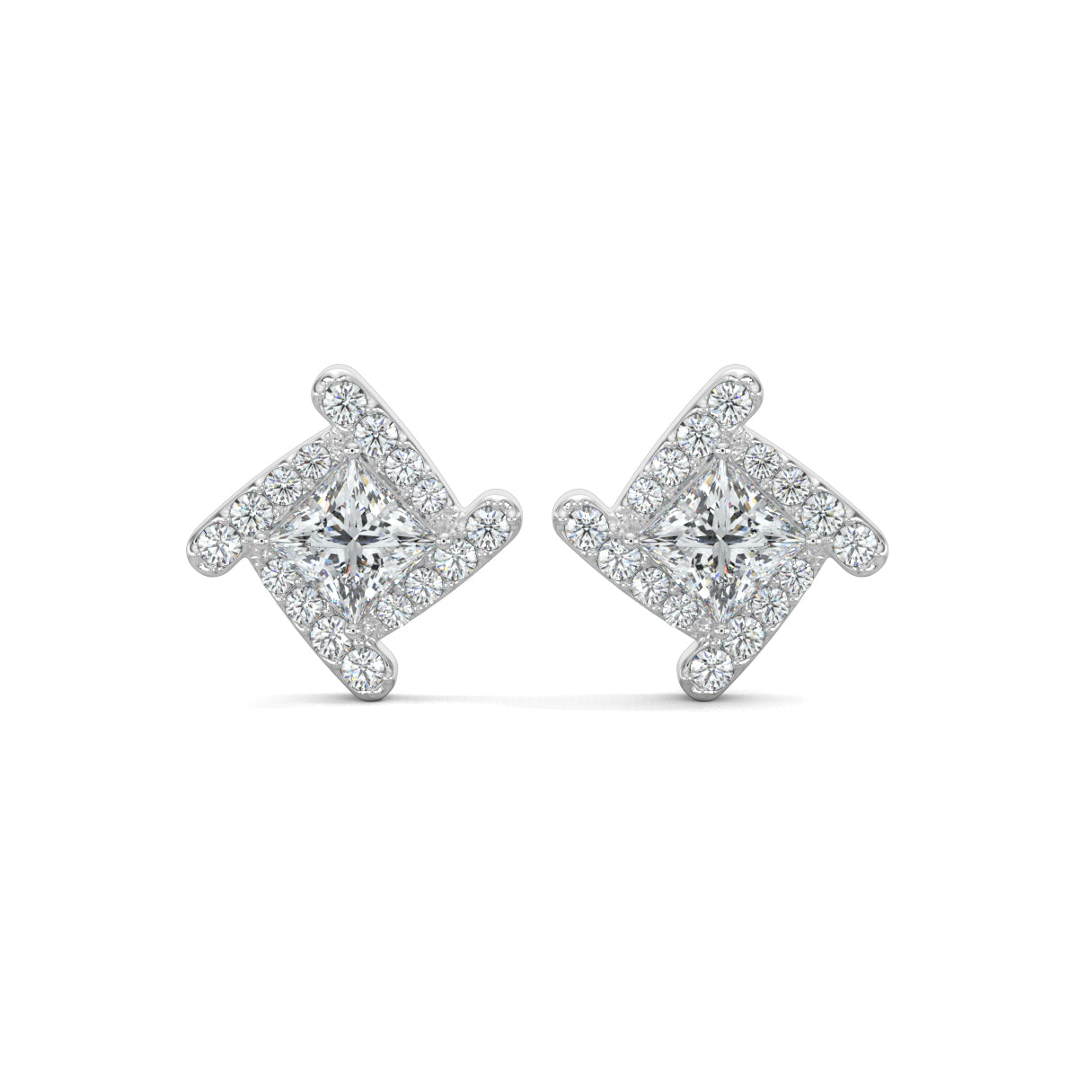 White Gold, Diamond Earrings, SquareSpark Stud Earrings, Diamond Stud Earrings, Lab-Grown Diamond Earrings, Square Earrings, Princess Cut Diamonds, Modern Stud Earrings, Elegant Jewelry, Fashion Accessories