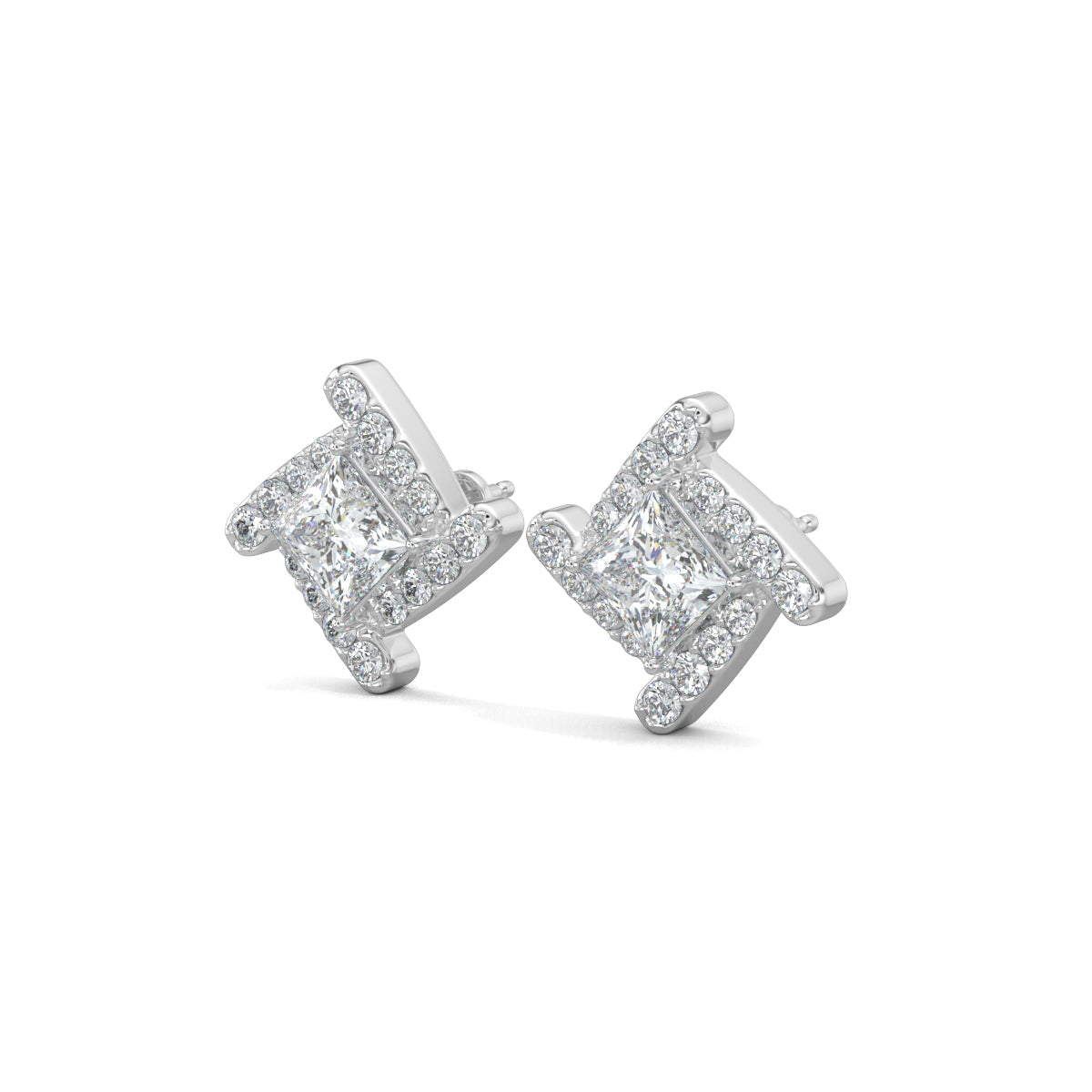 White Gold, Diamond Earrings, SquareSpark Stud Earrings, Diamond Stud Earrings, Lab-Grown Diamond Earrings, Square Earrings, Princess Cut Diamonds, Modern Stud Earrings, Elegant Jewelry, Fashion Accessories