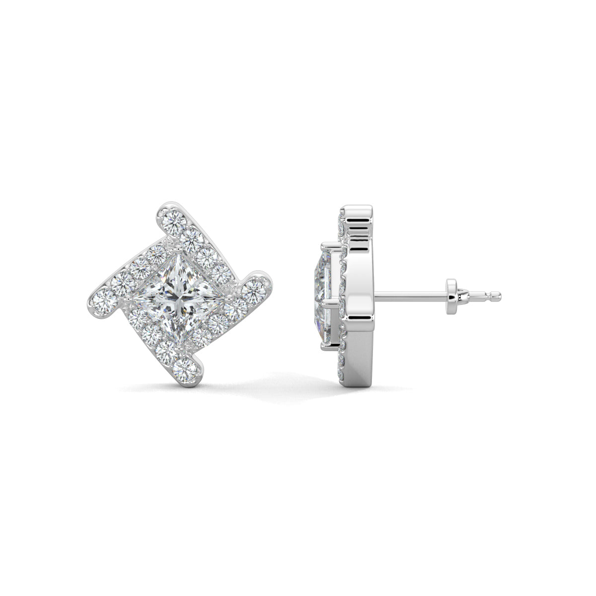 White Gold, Diamond Earrings, SquareSpark Stud Earrings, Diamond Stud Earrings, Lab-Grown Diamond Earrings, Square Earrings, Princess Cut Diamonds, Modern Stud Earrings, Elegant Jewelry, Fashion Accessories