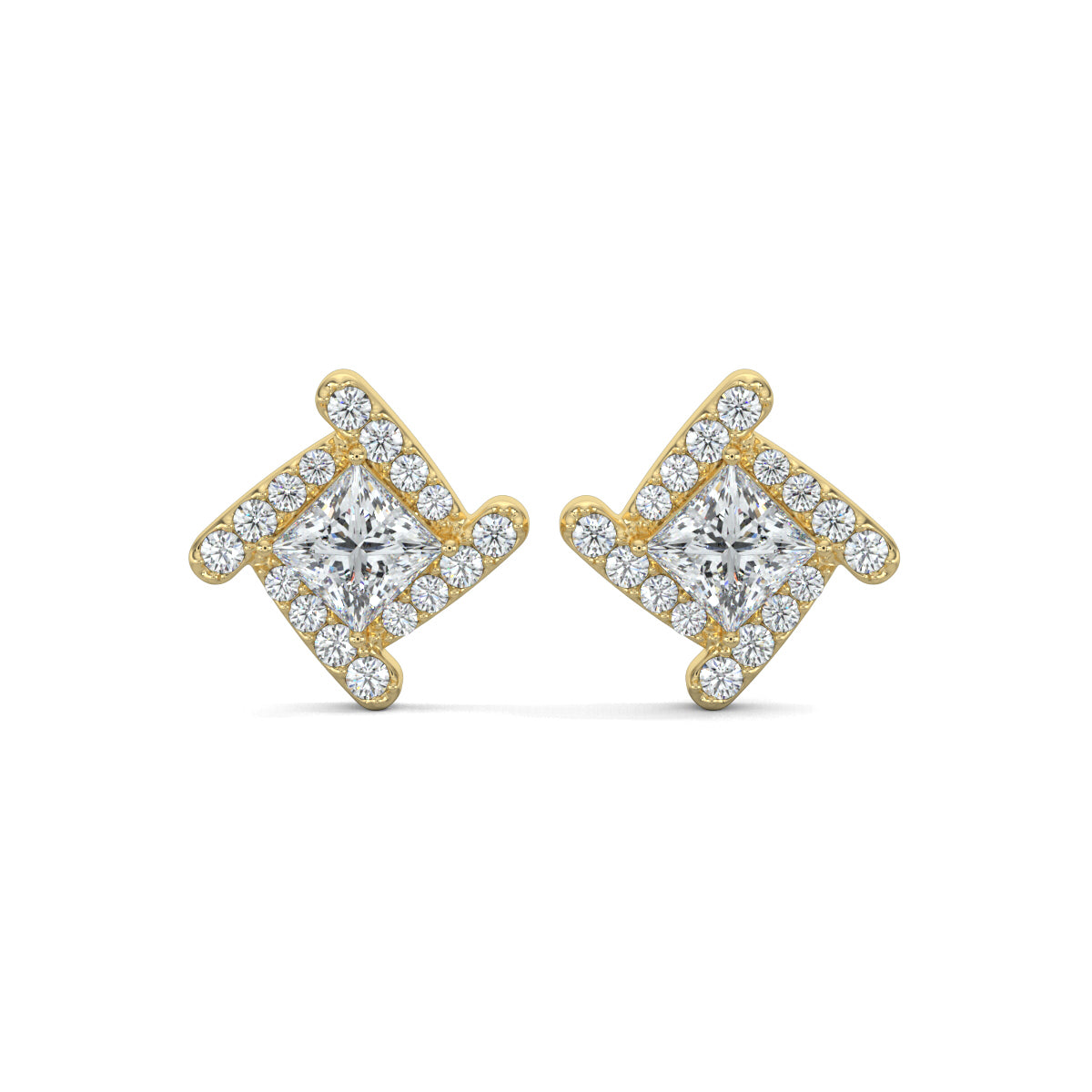 Yellow Gold, Diamond Earrings, SquareSpark Stud Earrings, Diamond Stud Earrings, Lab-Grown Diamond Earrings, Square Earrings, Princess Cut Diamonds, Modern Stud Earrings, Elegant Jewelry, Fashion Accessories