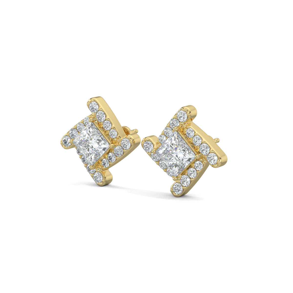 Yellow Gold, Diamond Earrings, SquareSpark Stud Earrings, Diamond Stud Earrings, Lab-Grown Diamond Earrings, Square Earrings, Princess Cut Diamonds, Modern Stud Earrings, Elegant Jewelry, Fashion Accessories