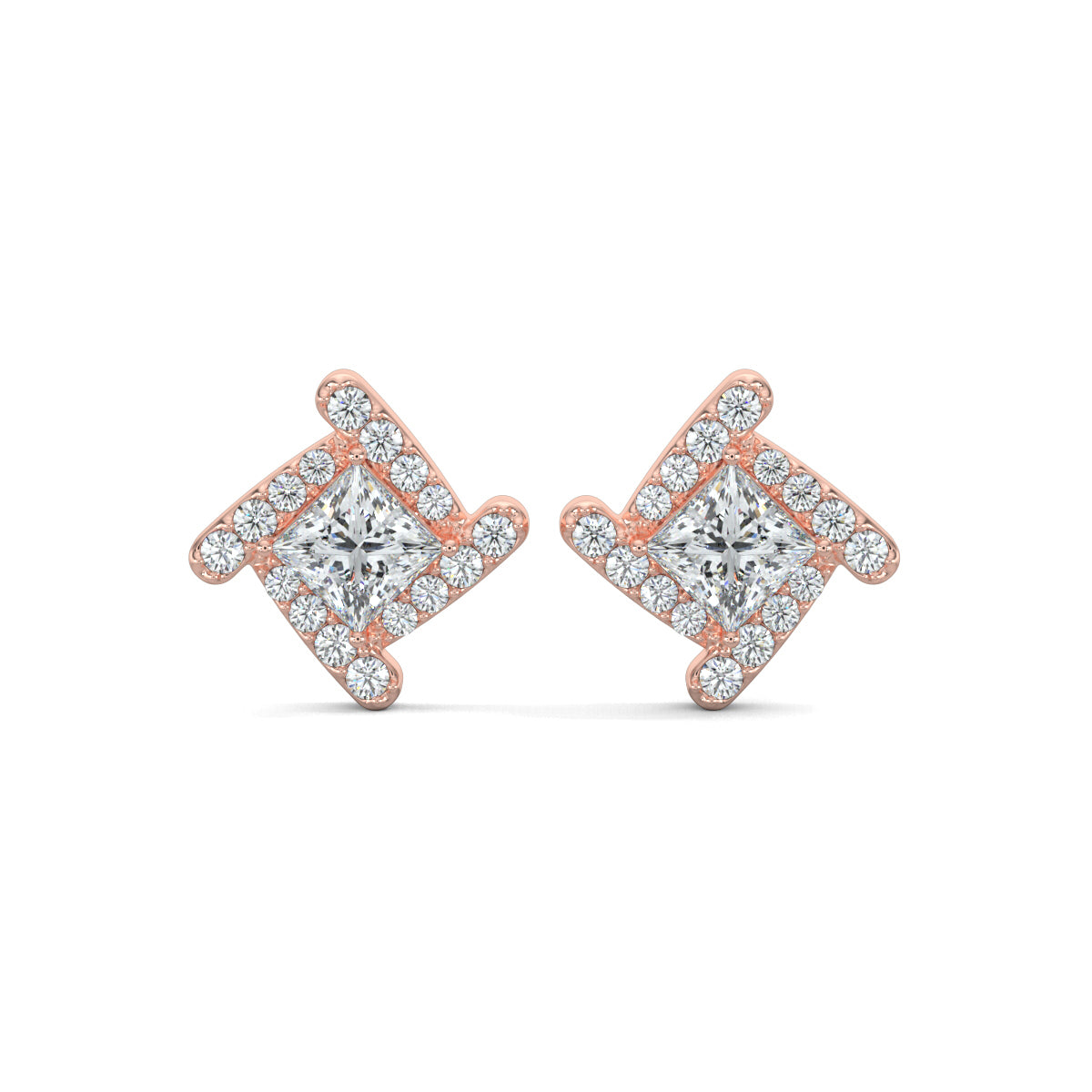 Rose Gold, Diamond Earrings, SquareSpark Stud Earrings, Diamond Stud Earrings, Lab-Grown Diamond Earrings, Square Earrings, Princess Cut Diamonds, Modern Stud Earrings, Elegant Jewelry, Fashion Accessories