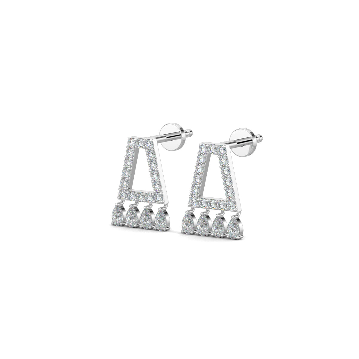 White Gold, Diamond Earrings, Natural diamond dangler earrings, Lab-grown diamond dangler earrings, Radiant diamond earrings, Exquisite diamond jewelry, Pear-shaped diamond dangle earrings, Elegant diamond danglers
