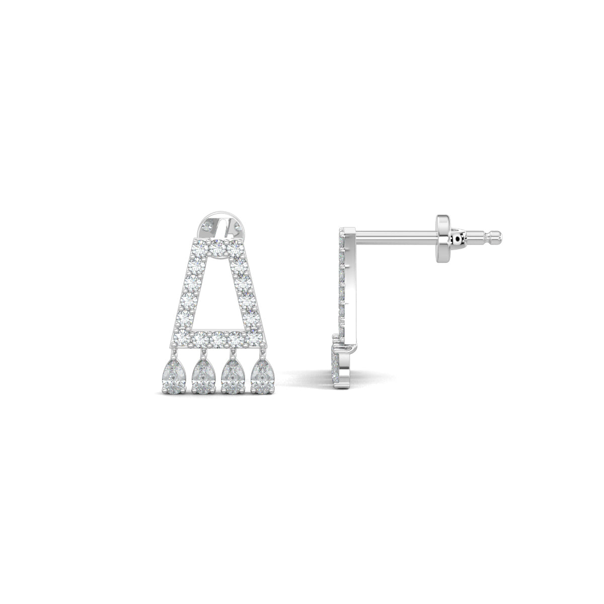 White Gold, Diamond Earrings, Natural diamond dangler earrings, Lab-grown diamond dangler earrings, Radiant diamond earrings, Exquisite diamond jewelry, Pear-shaped diamond dangle earrings, Elegant diamond danglers