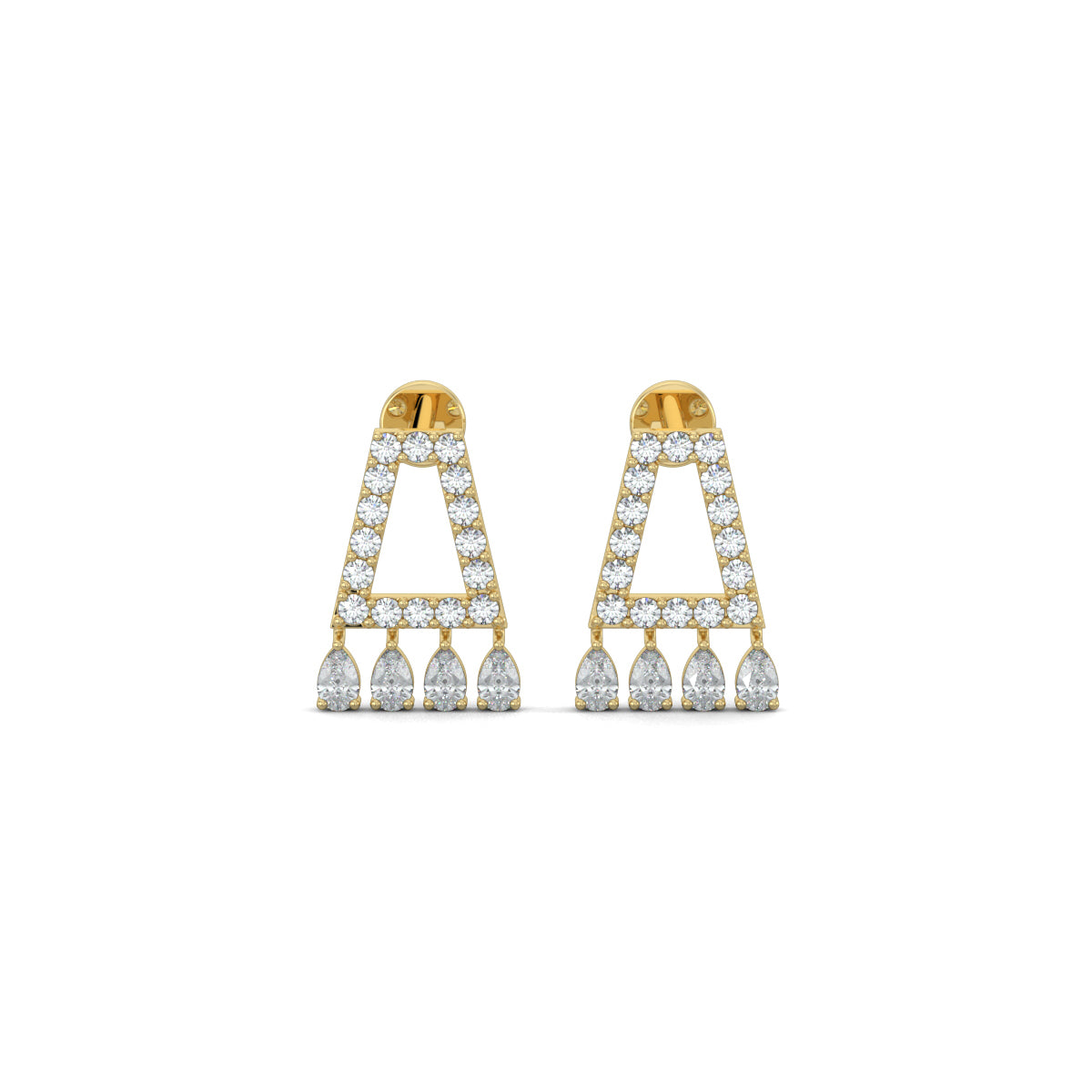 Yellow Gold, Diamond Earrings, Natural diamond dangler earrings, Lab-grown diamond dangler earrings, Radiant diamond earrings, Exquisite diamond jewelry, Pear-shaped diamond dangle earrings, Elegant diamond danglers