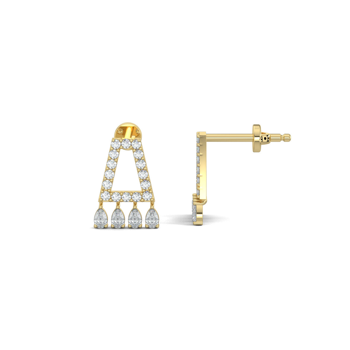 Yellow Gold, Diamond Earrings, Natural diamond dangler earrings, Lab-grown diamond dangler earrings, Radiant diamond earrings, Exquisite diamond jewelry, Pear-shaped diamond dangle earrings, Elegant diamond danglers