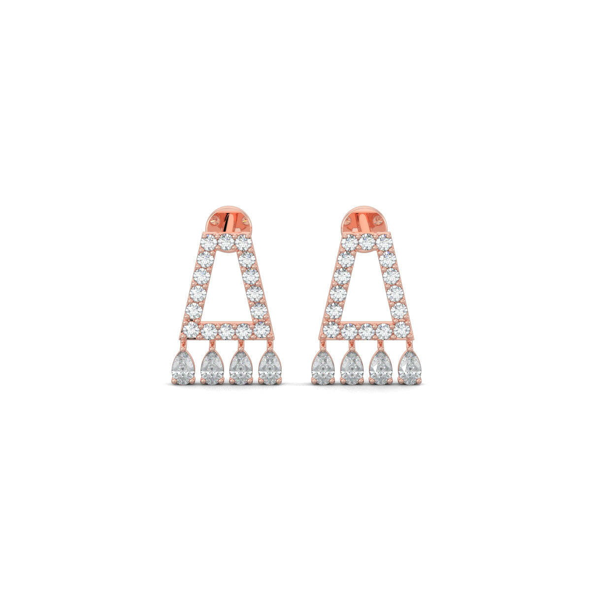 Rose Gold, Diamond Earrings, Natural diamond dangler earrings, Lab-grown diamond dangler earrings, Radiant diamond earrings, Exquisite diamond jewelry, Pear-shaped diamond dangle earrings, Elegant diamond danglers