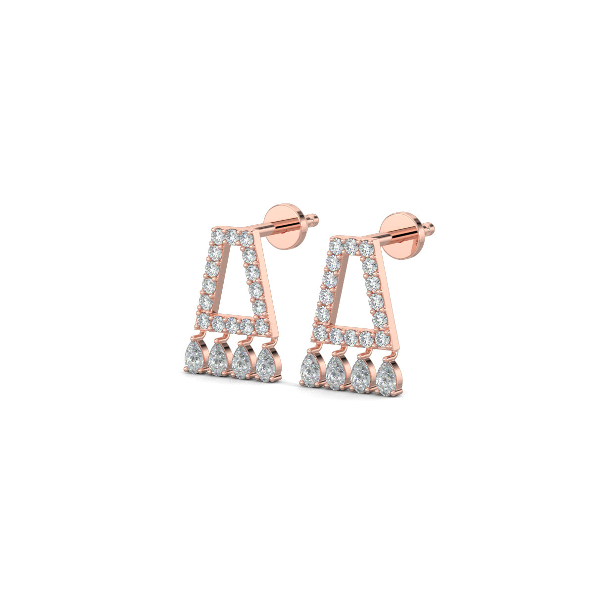 Rose Gold, Diamond Earrings, Natural diamond dangler earrings, Lab-grown diamond dangler earrings, Radiant diamond earrings, Exquisite diamond jewelry, Pear-shaped diamond dangle earrings, Elegant diamond danglers