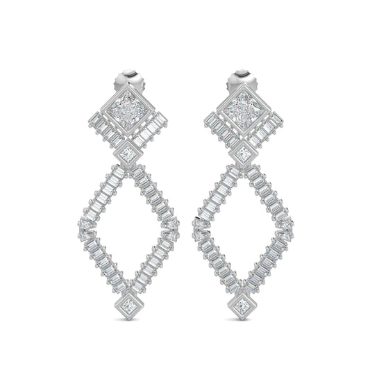 White Gold, Diamond Earrings, Natural diamond earrings, Lab-grown diamond earrings, Crystal Dream Earrings, mid-length diamond earrings, princess cut diamond, baguette diamonds, elegant earrings, sophisticated jewelry