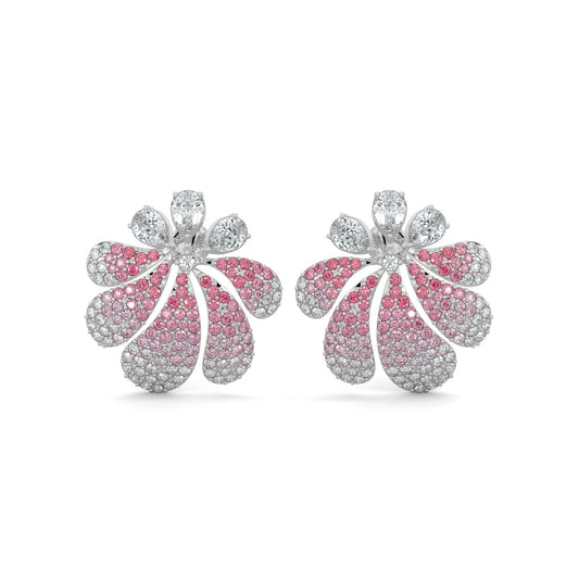 White Gold, Diamond Earrings, Midnight Bloom Earrings, Natural Diamonds, Lab-Grown Diamonds, Blossoming Flower, Pear Diamonds, Ruby Petals, Gradient Effect, Jewelry, Midnight Garden