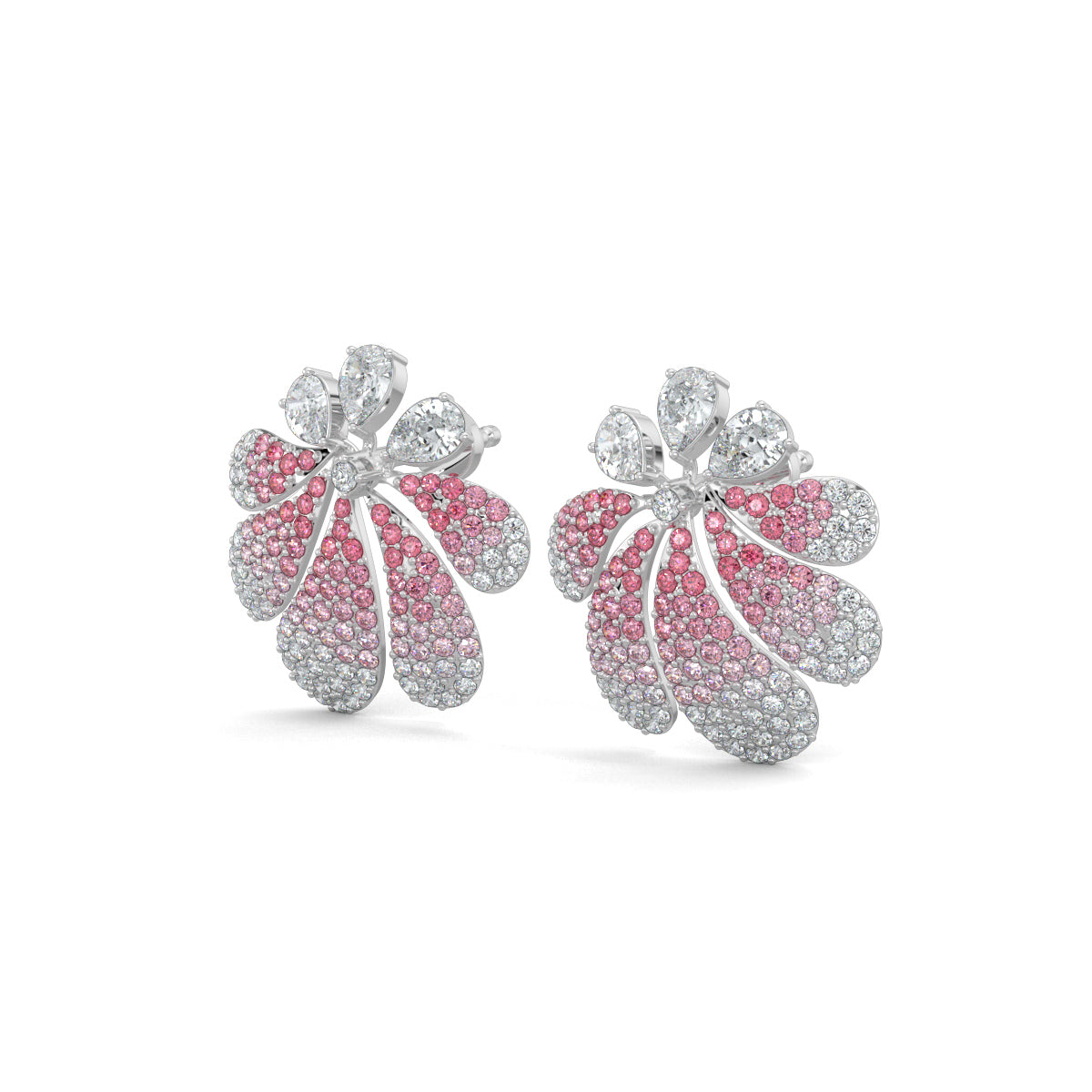 White Gold, Diamond Earrings, Midnight Bloom Earrings, Natural Diamonds, Lab-Grown Diamonds, Blossoming Flower, Pear Diamonds, Ruby Petals, Gradient Effect, Jewelry, Midnight Garden