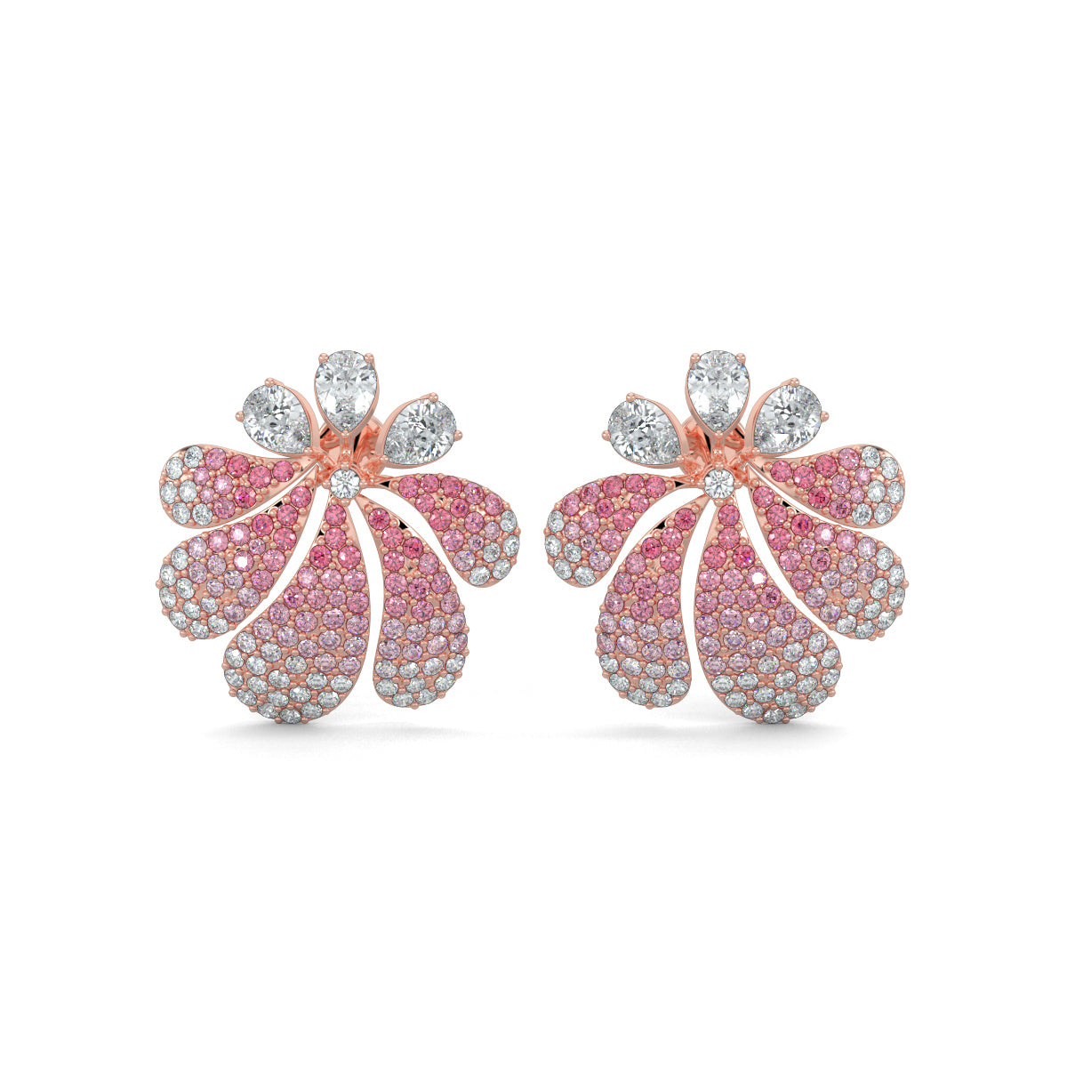 Rose Gold, Diamond Earrings, Midnight Bloom Earrings, Natural Diamonds, Lab-Grown Diamonds, Blossoming Flower, Pear Diamonds, Ruby Petals, Gradient Effect, Jewelry, Midnight Garden