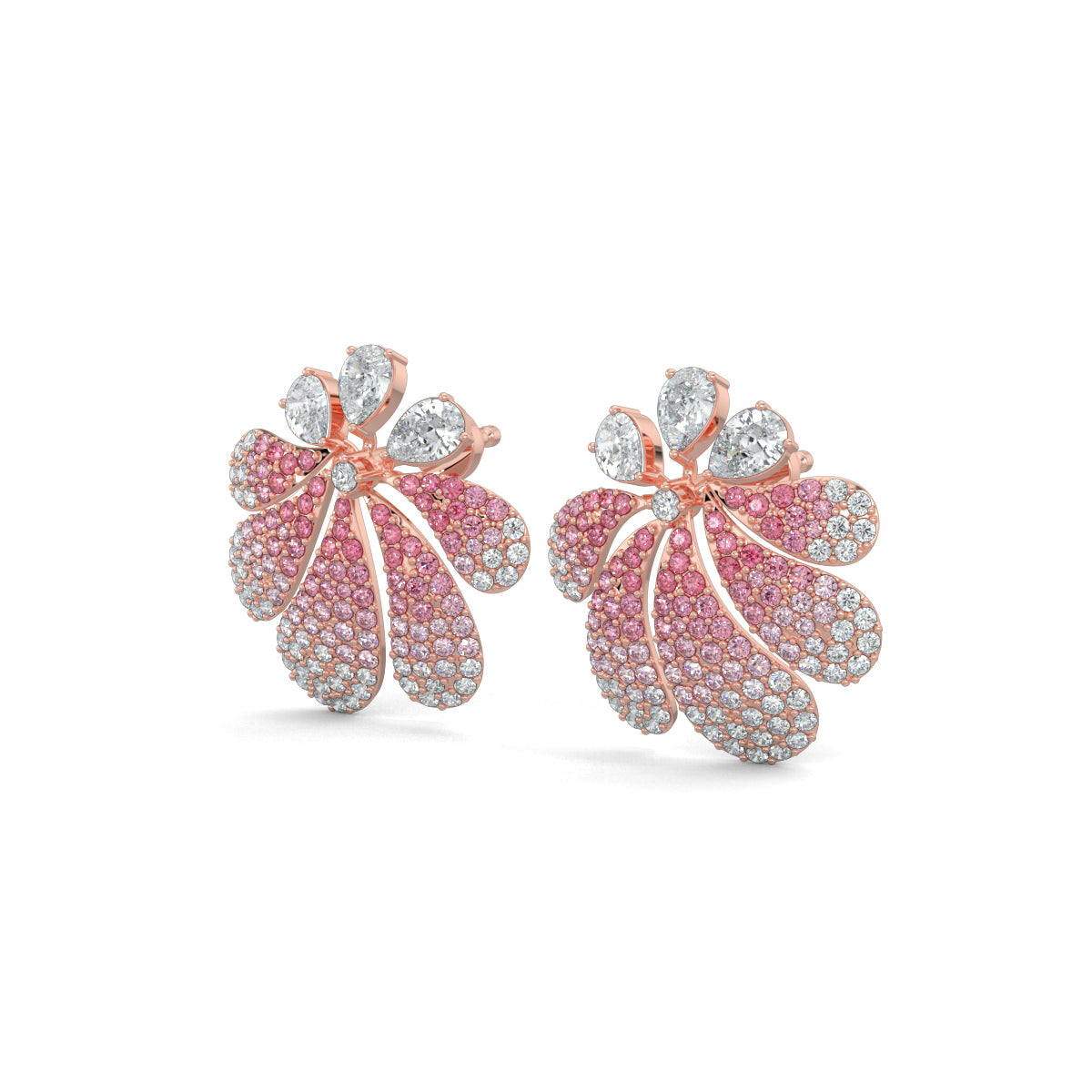 Rose Gold, Diamond Earrings, Midnight Bloom Earrings, Natural Diamonds, Lab-Grown Diamonds, Blossoming Flower, Pear Diamonds, Ruby Petals, Gradient Effect, Jewelry, Midnight Garden