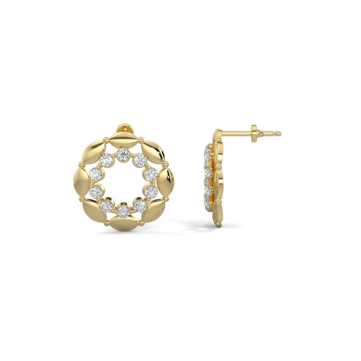 Yellow Gold, Diamond Earrings, Vivara round diamond earrings, natural diamond studs, lab-grown diamond studs, elegant diamond earrings, round-shaped earrings, sophisticated jewelry