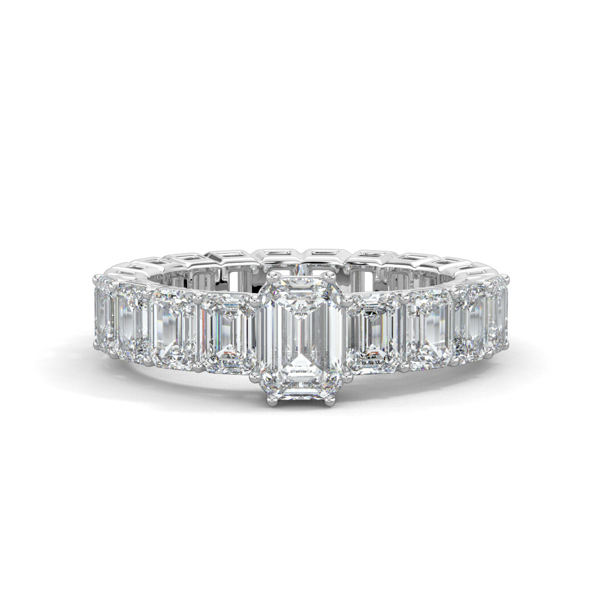 White Gold, Diamond Ring, Exquisite Emerald Eternity Band, Natural Diamonds, Lab-Grown Diamonds, Gallery-Normal Band, Emerald Solitaire, Eternity Band, Emerald shape Ring
