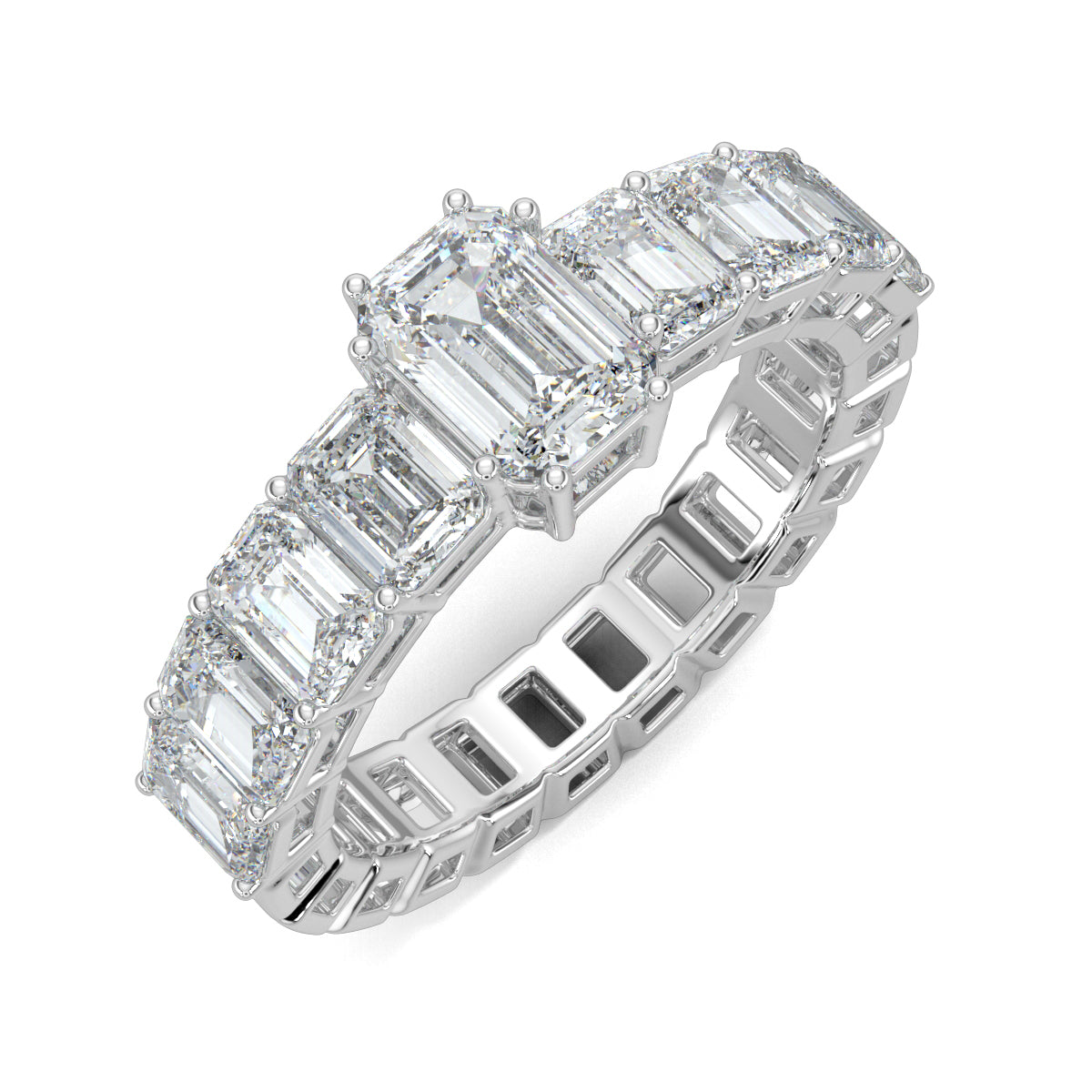 White Gold, Diamond Ring, Exquisite Emerald Eternity Band, Natural Diamonds, Lab-Grown Diamonds, Gallery-Normal Band, Emerald Solitaire, Eternity Band, Emerald shape Ring