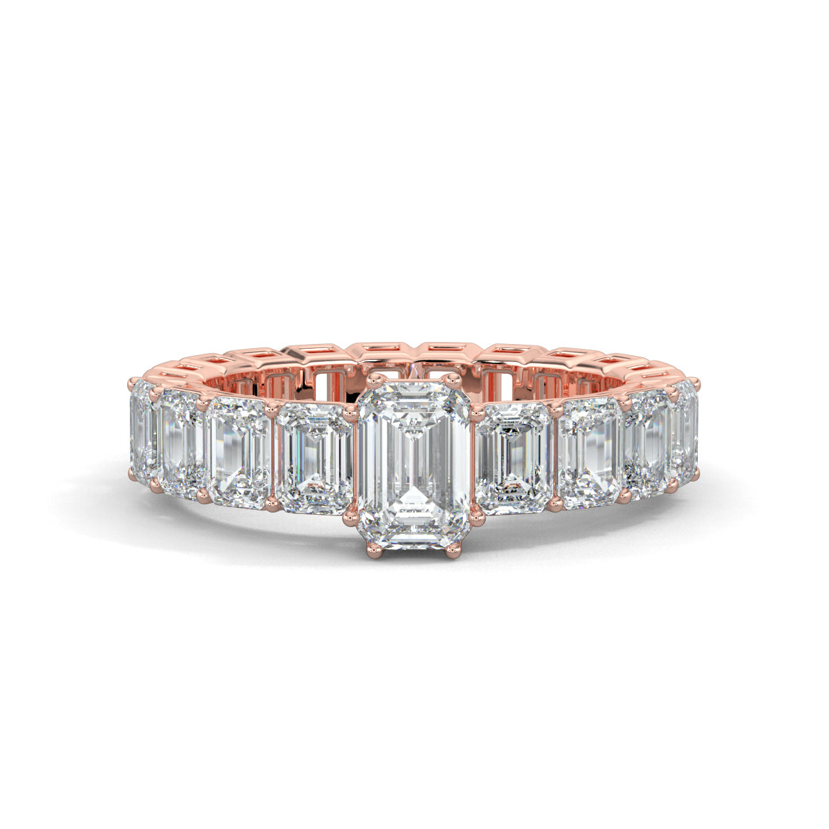 Rose Gold, Diamond Ring, Exquisite Emerald Eternity Band, Natural Diamonds, Lab-Grown Diamonds, Gallery-Normal Band, Emerald Solitaire, Eternity Band, Emerald shape Ring