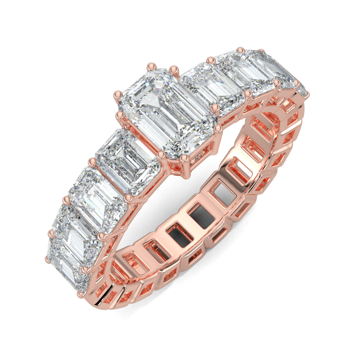 Rose Gold, Diamond Ring, Exquisite Emerald Eternity Band, Natural Diamonds, Lab-Grown Diamonds, Gallery-Normal Band, Emerald Solitaire, Eternity Band, Emerald shape Ring