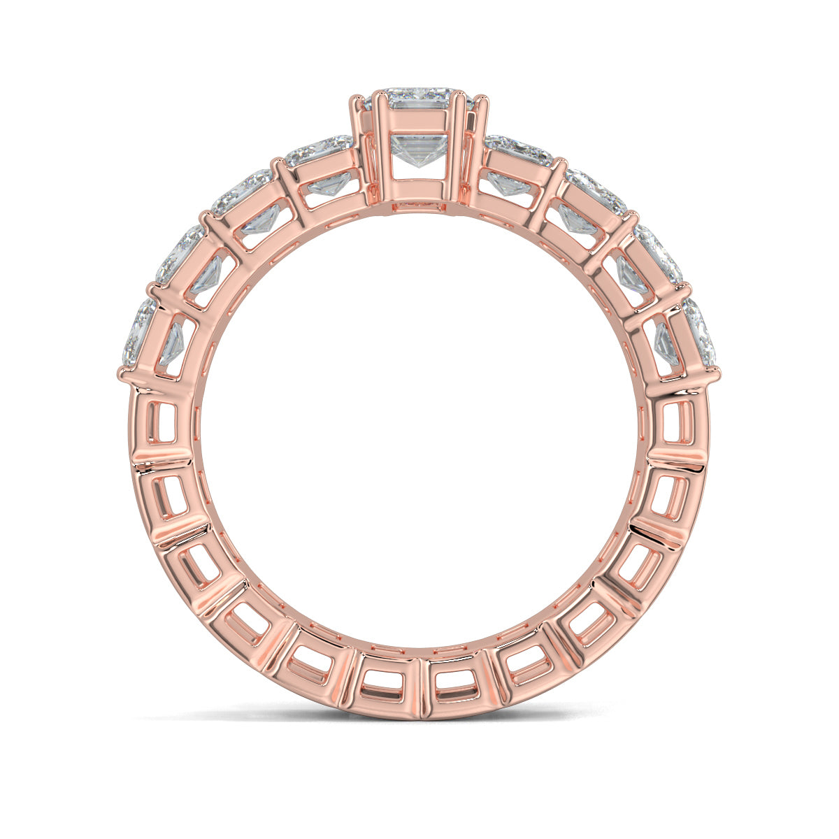 Rose Gold, Diamond Ring, Exquisite Emerald Eternity Band, Natural Diamonds, Lab-Grown Diamonds, Gallery-Normal Band, Emerald Solitaire, Eternity Band, Emerald shape Ring