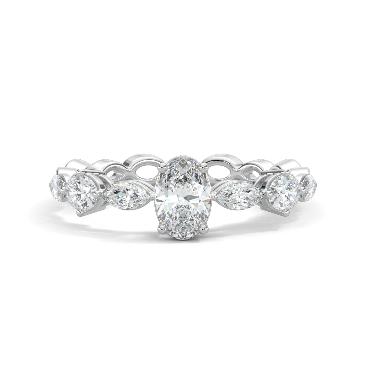 White Gold, Diamond Ring, Solstice Spectra eternity band, natural diamond band, Lab-grown diamond band, Oval solitaire ring, Marquise diamond accents, Accent band ring, Diamond jewelry