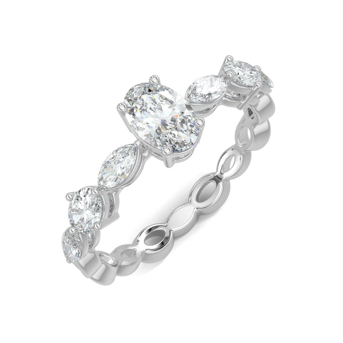 White Gold, Diamond Ring, Solstice Spectra eternity band, natural diamond band, Lab-grown diamond band, Oval solitaire ring, Marquise diamond accents, Accent band ring, Diamond jewelry