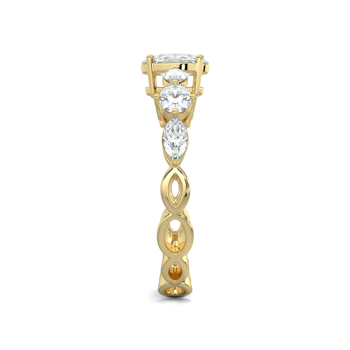 Yellow Gold, Diamond Ring, Solstice Spectra eternity band, natural diamond band, Lab-grown diamond band, Oval solitaire ring, Marquise diamond accents, Accent band ring, Diamond jewelry