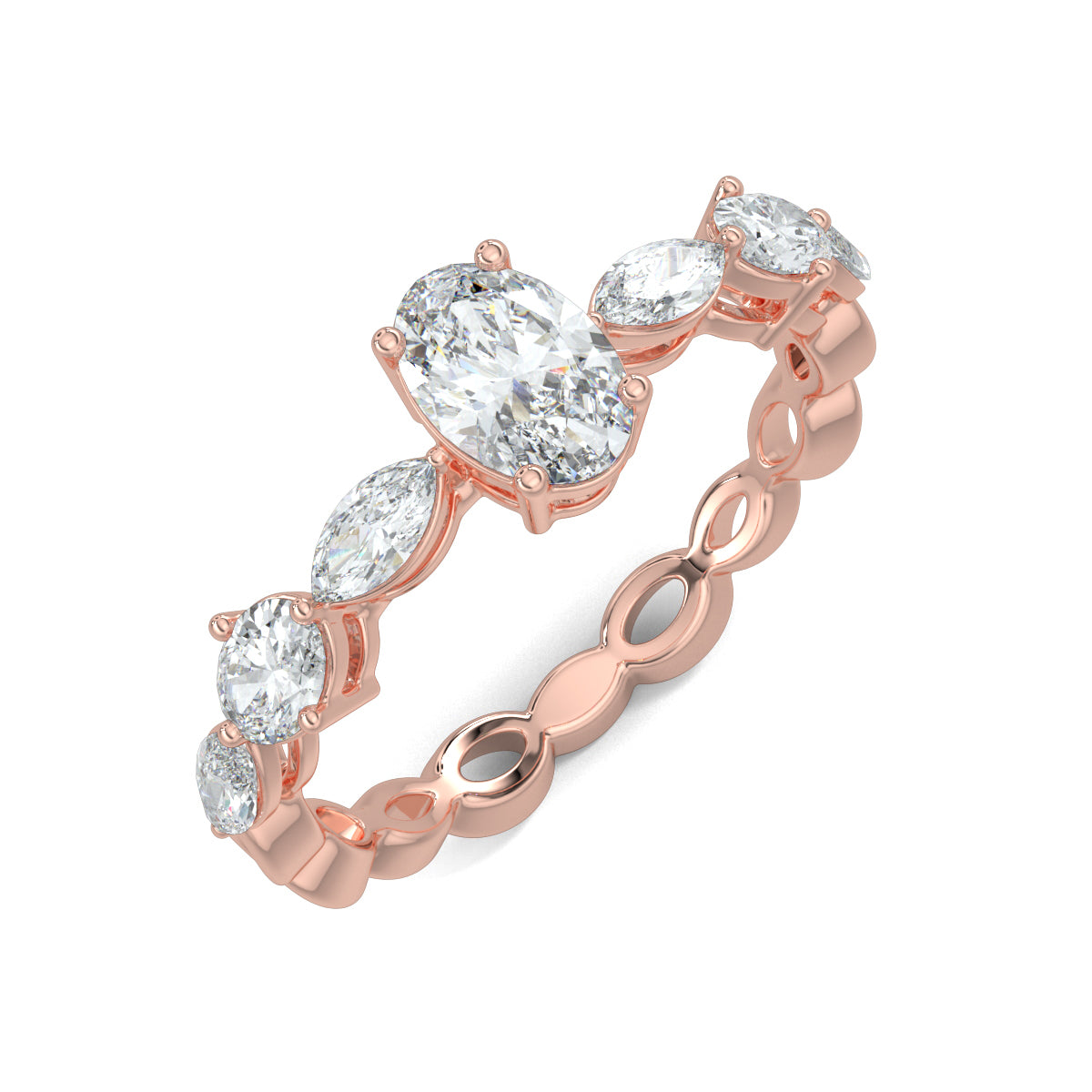 Rose Gold, Diamond Ring, Solstice Spectra eternity band, natural diamond band, Lab-grown diamond band, Oval solitaire ring, Marquise diamond accents, Accent band ring, Diamond jewelry