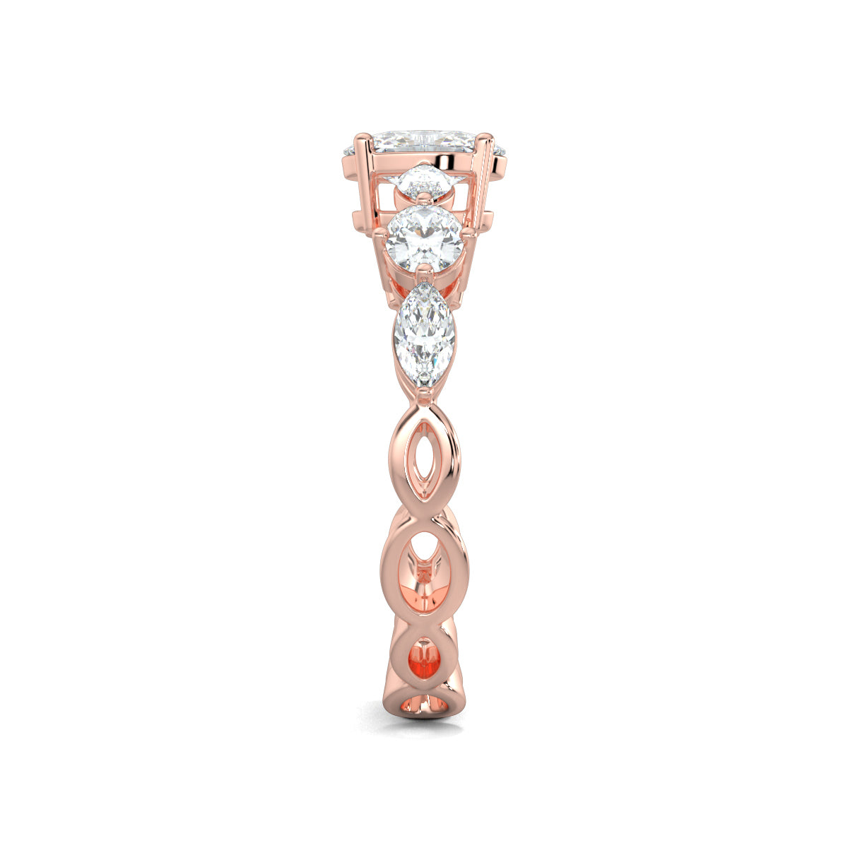 Rose Gold, Diamond Ring, Solstice Spectra eternity band, natural diamond band, Lab-grown diamond band, Oval solitaire ring, Marquise diamond accents, Accent band ring, Diamond jewelry