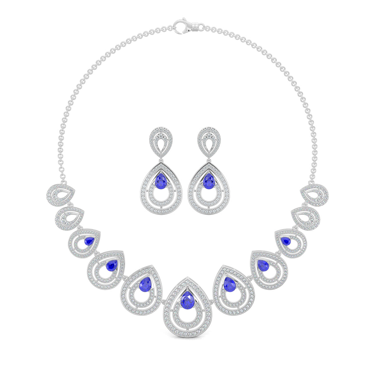 White Gold, Diamond Necklace, Natural Diamonds, Lab-grown Diamonds, Pear Glow Diamond Necklace Set, Pear-Shaped Diamond Necklace, Round Diamond Accents, Casual Diamond Necklace, Elegant Necklace Set, Matching Diamond Earrings