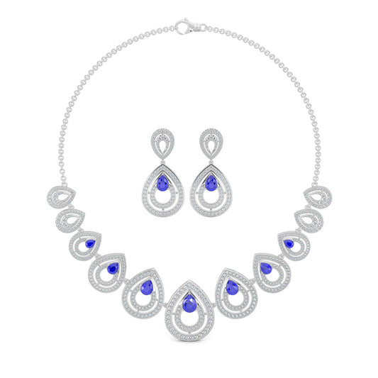 White Gold, Diamond Necklace, Natural Diamonds, Lab-grown Diamonds, Pear Glow Diamond Necklace Set, Pear-Shaped Diamond Necklace, Round Diamond Accents, Casual Diamond Necklace, Elegant Necklace Set, Matching Diamond Earrings
