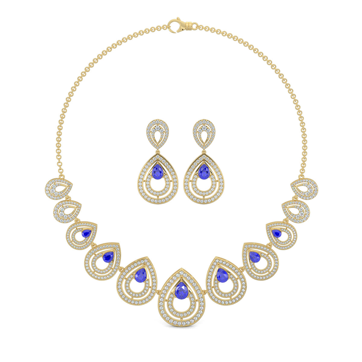 Yellow Gold, Diamond Necklace, Natural Diamonds, Lab-grown Diamonds, Pear Glow Diamond Necklace Set, Pear-Shaped Diamond Necklace, Round Diamond Accents, Casual Diamond Necklace, Elegant Necklace Set, Matching Diamond Earrings
