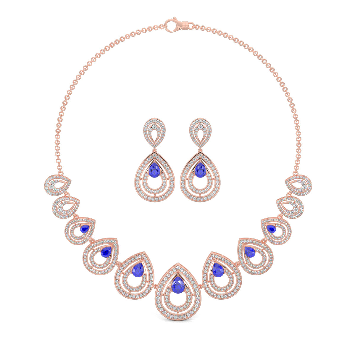 Rose Gold, Diamond Necklace, Natural Diamonds, Lab-grown Diamonds, Pear Glow Diamond Necklace Set, Pear-Shaped Diamond Necklace, Round Diamond Accents, Casual Diamond Necklace, Elegant Necklace Set, Matching Diamond Earrings
