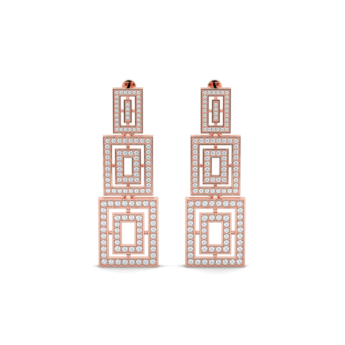 Rose Gold, Diamond Necklace, Natural diamond necklace, Lab-grown diamond necklace, Casual jewelry, Halo setting, Rectangle design, Elegant earrings, Everyday glam, Radiant diamonds, Modern elegance