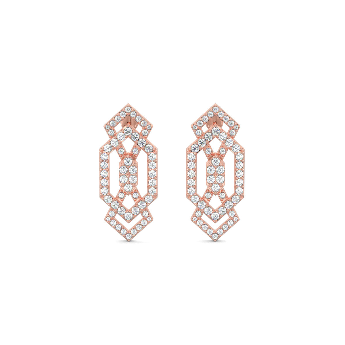 Rose Gold, Diamond Necklace, Natural diamond necklace, Lab-grown diamond necklace, elongated hexagon diamond necklace, princess cut diamond, casual diamond jewelry, diamond necklace and earring set, Elegant Diamond Necklace Set