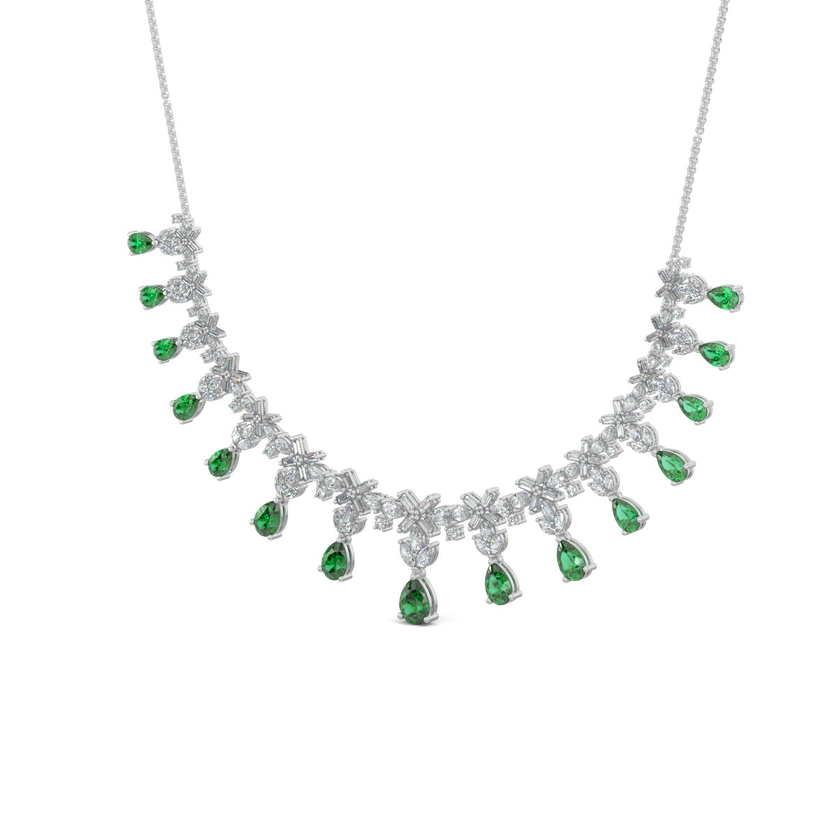 White Gold, Diamond Necklace, Natural diamond necklace, Lab-grown diamond necklace, emerald and diamond necklace, Harry Winston-inspired necklace, casual diamond jewelry, diamond necklace earring set, Elegant Diamond Necklace Set
